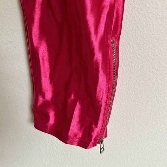 Urban Outfitters Hot Pink Disco Pants Exposed Zippers Shiny Size XL - Picture 5 of 11